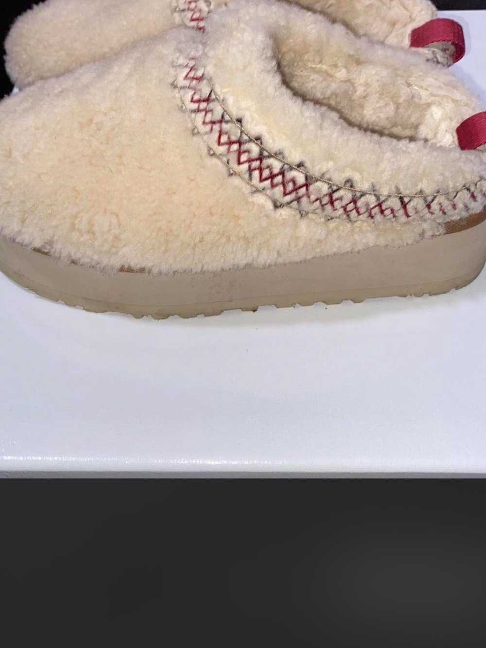 UGG Women's Cream Shearling Slip-On Clog with Red Stitching